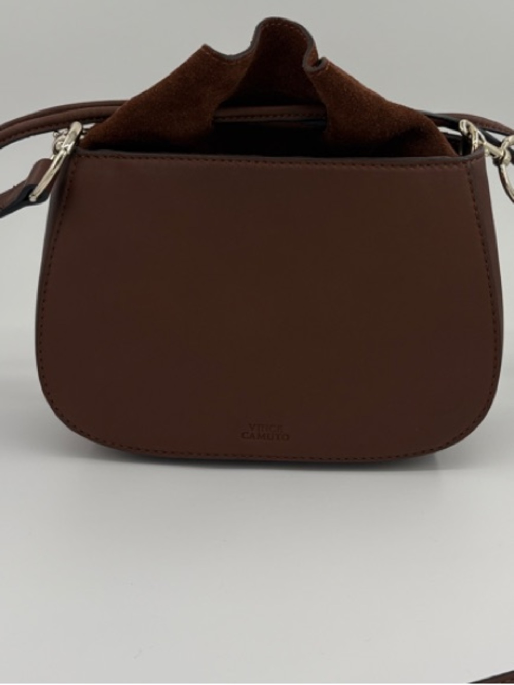 Vince Camuto Brown Leather Crossbody with Suede Drawstring